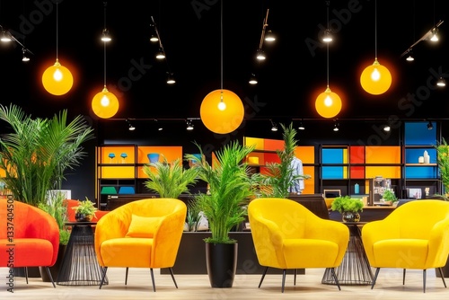 Customer explores luxurious velvet upholstery in designer chair display within a chic furniture store interior