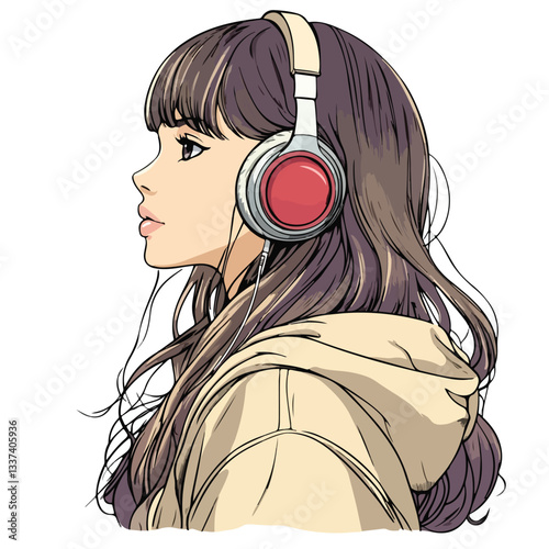 Stylish Anime Girl Enjoying Lofi Hip Hop Music