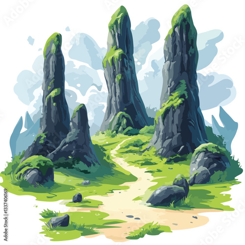 Enchanted Fantasy Landscape Vector Art