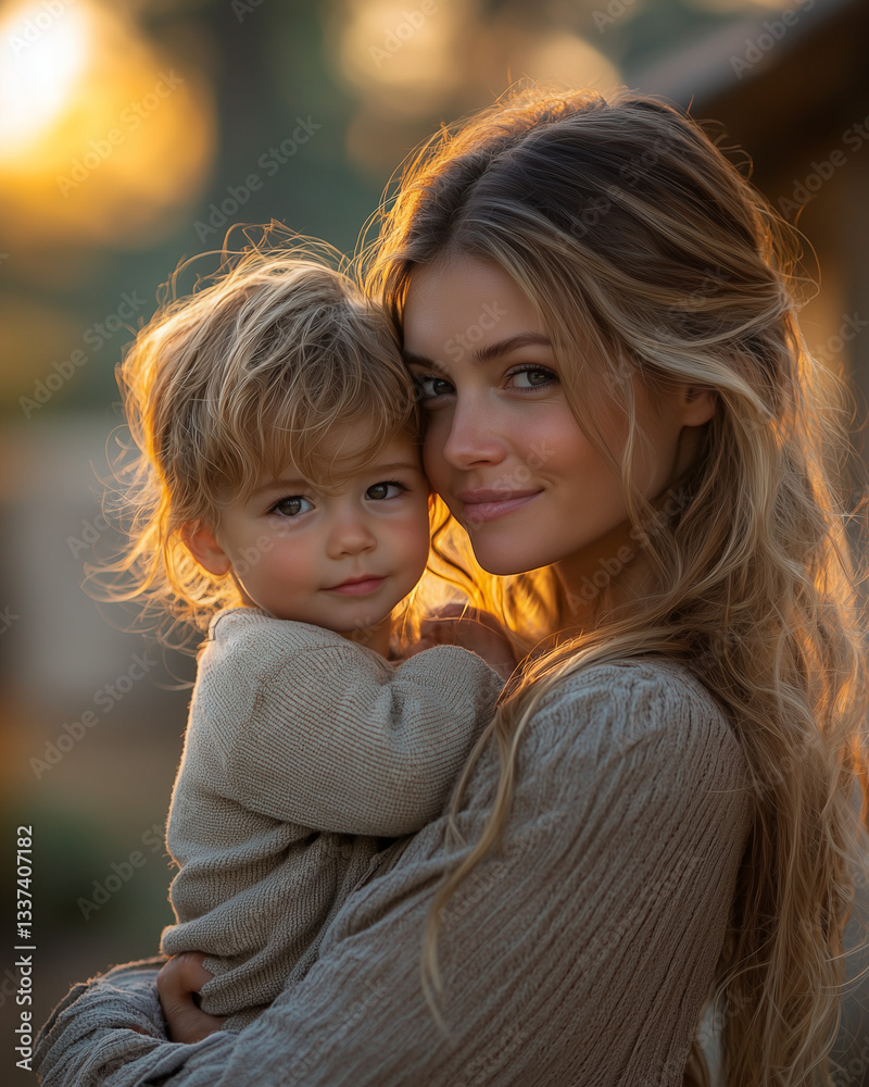 Mother and child smiling warmly in a nature setting Mother and child smiling warmly in a nature setting