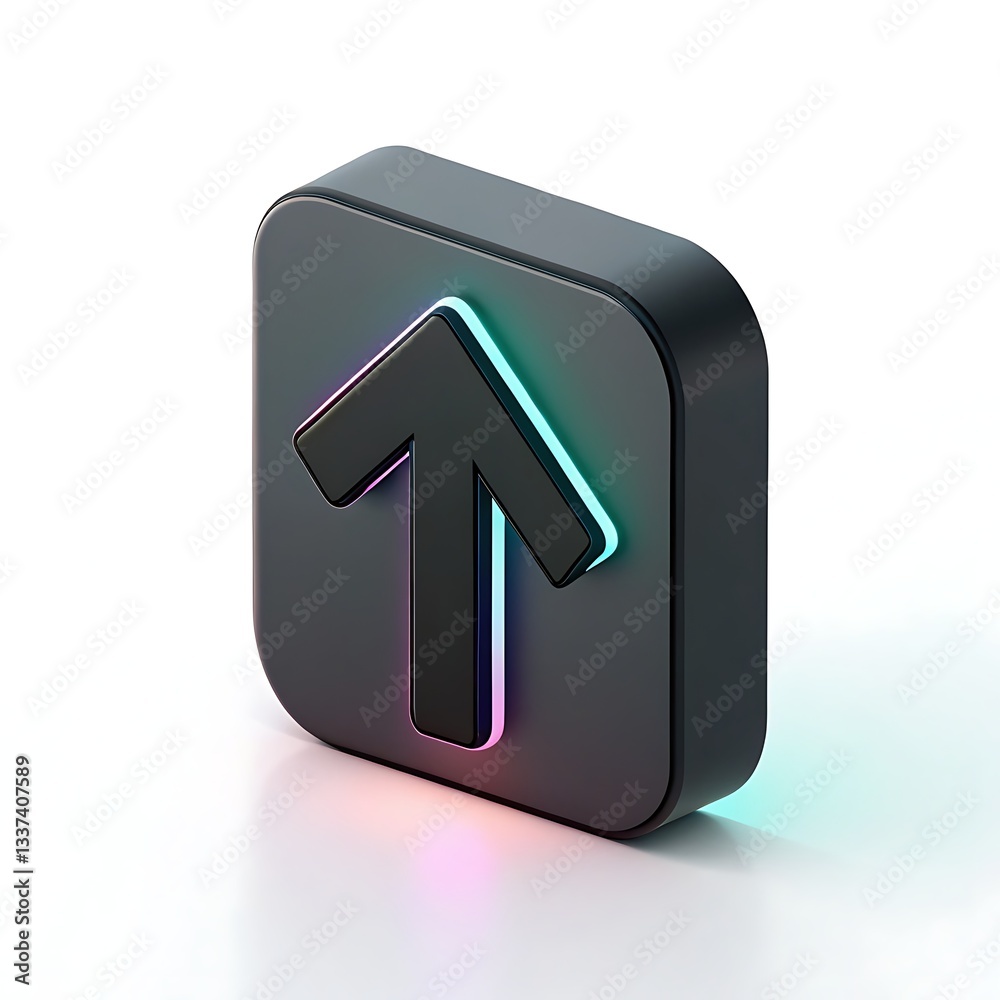 Level Up A Glowing Upward Arrow Signifies Progress, Ambition, And Reaching New Heights On A Dark Square Button With Vibrant Neon Accents Level Up A Glowing Upward Arrow Signifies Progress, Ambition, And Reaching New Heights On A Dark Square Button With Vibrant Neon Accents