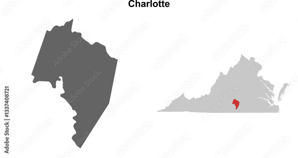Fototapeta premium Charlotte County (Virginia) blank outline map set