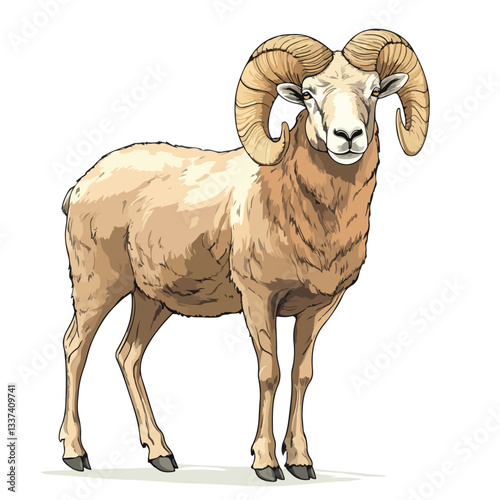 Majestic Bighorn Ram Sheep Full Body Vector Illustration