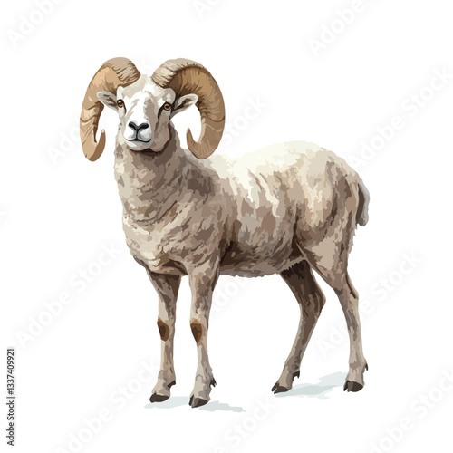 Majestic Bighorn Ram Sheep Full Body Vector Illustration