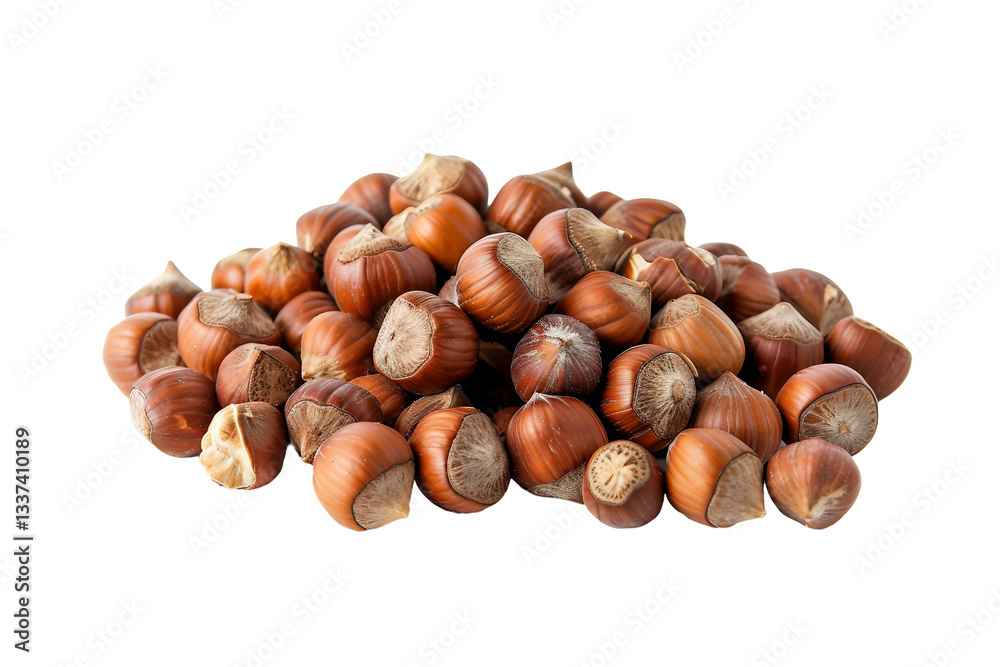 Golden-brown roasted hazelnuts isolated on transparent background Golden-brown roasted hazelnuts isolated on transparent background