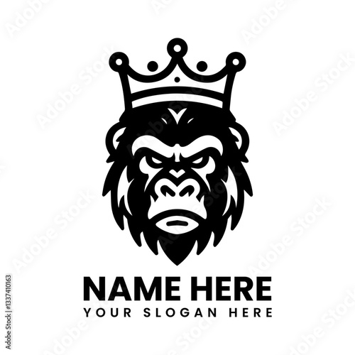 Monochrome gorilla king portrait illustration. Majestic primate art
