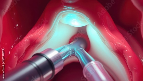 Close-up view of endotracheal tube insertion into airway model, medical, healthcare professional