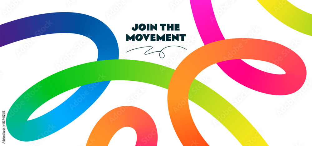 © Briddy - Color Background with Gradient Lines. Abstract Curve, Wave and Spiral Ribbons. Vector Rainbow Colored Pattern with 3D Shapes. Dynamic Celebration Illustration