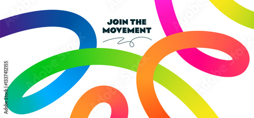 Color Background with Gradient Lines. Abstract Curve, Wave and Spiral Ribbons. Vector Rainbow Colored Pattern with 3D Shapes. Dynamic Celebration Illustration