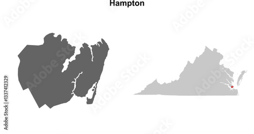 Hampton County (Virginia) blank outline map set photo