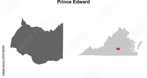 Prince Edward County (Virginia) blank outline map set