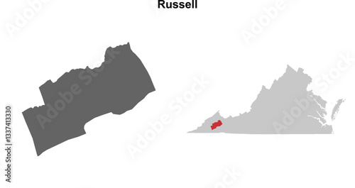 Russell County (Virginia) blank outline map set