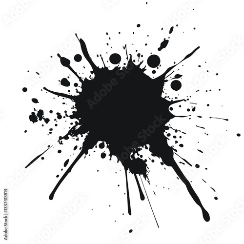 Black Ink Splatter Vector Illustration Isolated on White Background