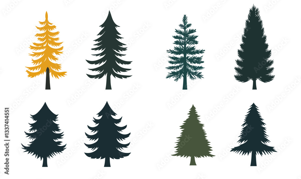 Obraz premium Minimalistic Pine Tree Set Vector Illustration for Forest and Nature Designs