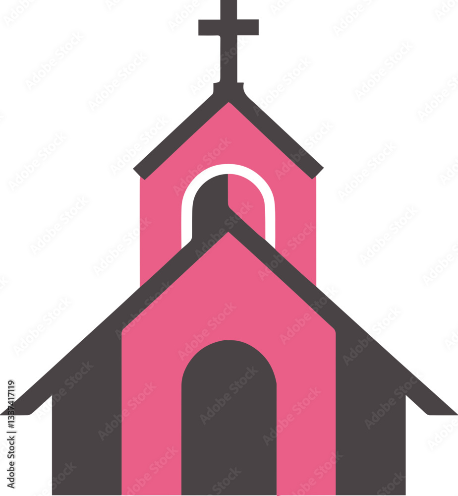 Pink church icon, religion and faith concept Pink church icon, religion and faith concept
