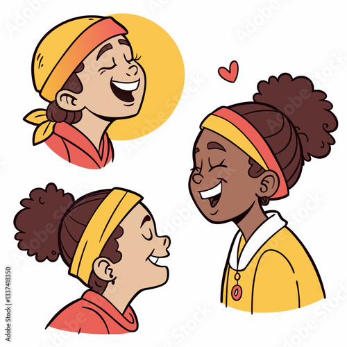 Expressive Cartoon Faces: Bright and Warm Designs for Positivity