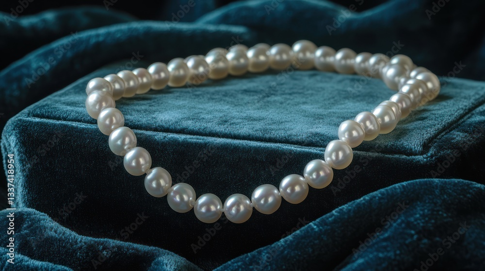 Obraz premium A classic pearl necklace elegantly displayed on a velvet surface.