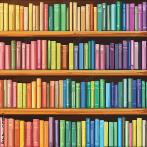 Colorful Bookshelf Background with Various Books for Creative Designs