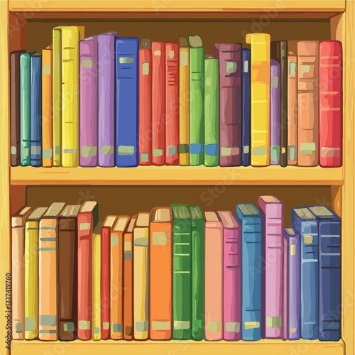 Colorful Bookshelf Background with Various Books for Creative Designs