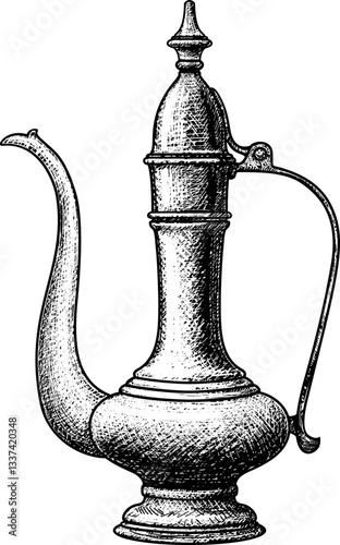 Oriental traditional teapot.Dallah.Turkish Tea.Hand drawn sketches.