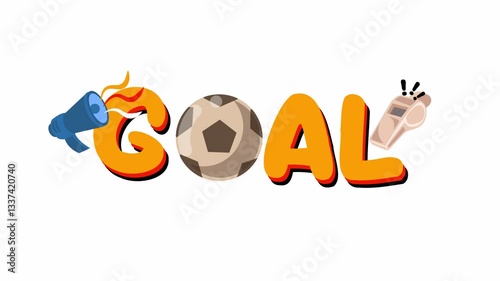 Goal Text Animation with Soccer Ball, Whistle, and Speaker for Match Highlights