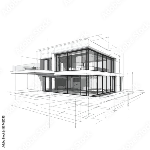 Blueprint of a Modern House for Building Project Plan