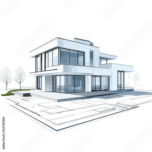 Blueprint of a Modern House for Building Project Plan