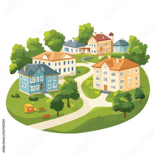 Modern Buildings of School, Kindergarten, and University for Educational Concepts