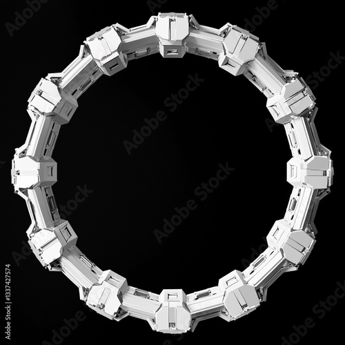 Elegant 2D Circular Design Featuring Interlocking Hexagons and Polygons on a Black Backdrop - Perfect for Modern Mechanical Inspiration and Minimalistic Aesthetics in Graphic Design