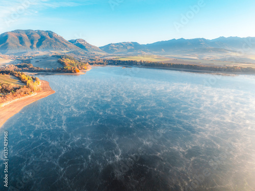 Liptov region with Tatras mountains around. Liptovska mara dam landspace.