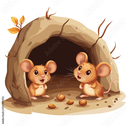 Cute Cartoon Mice Underground - Little Mouse with Seed EPS