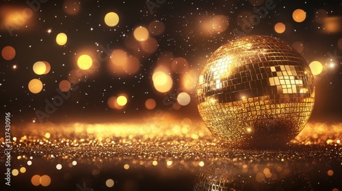 Golden disco ball with glowing lights	