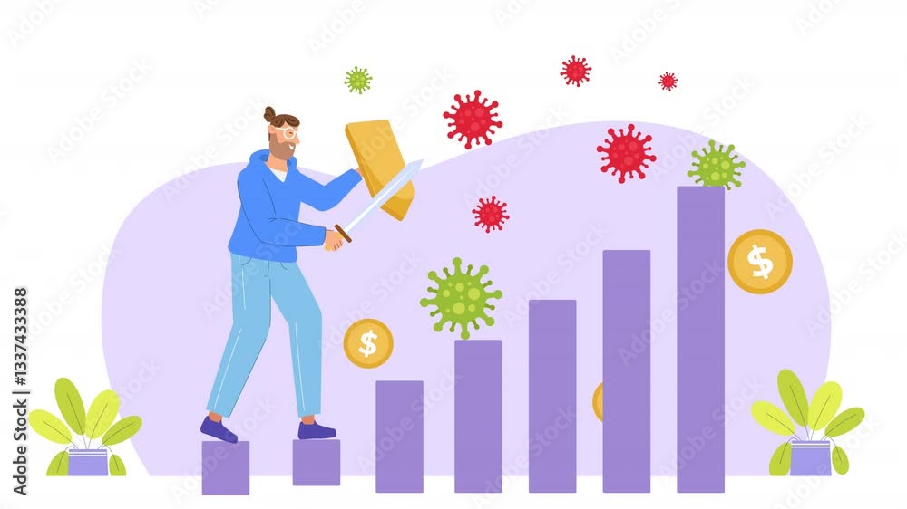 Man Fighting Pandemic Economy Downturn Vector Animation Scene loop Man Fighting Pandemic Economy Downturn Vector Animation Scene loop