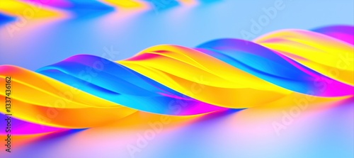 Abstract design of braided neon fiber cables in vibrant yellow, blue, and pink hues, set against a soft gradient background. Futuristic technology and digital art concept.