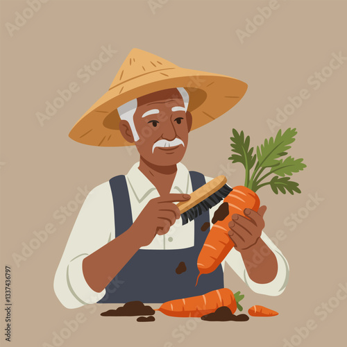 Farmer Cleaning Carrots Freshly Harvested From the Garden Soil