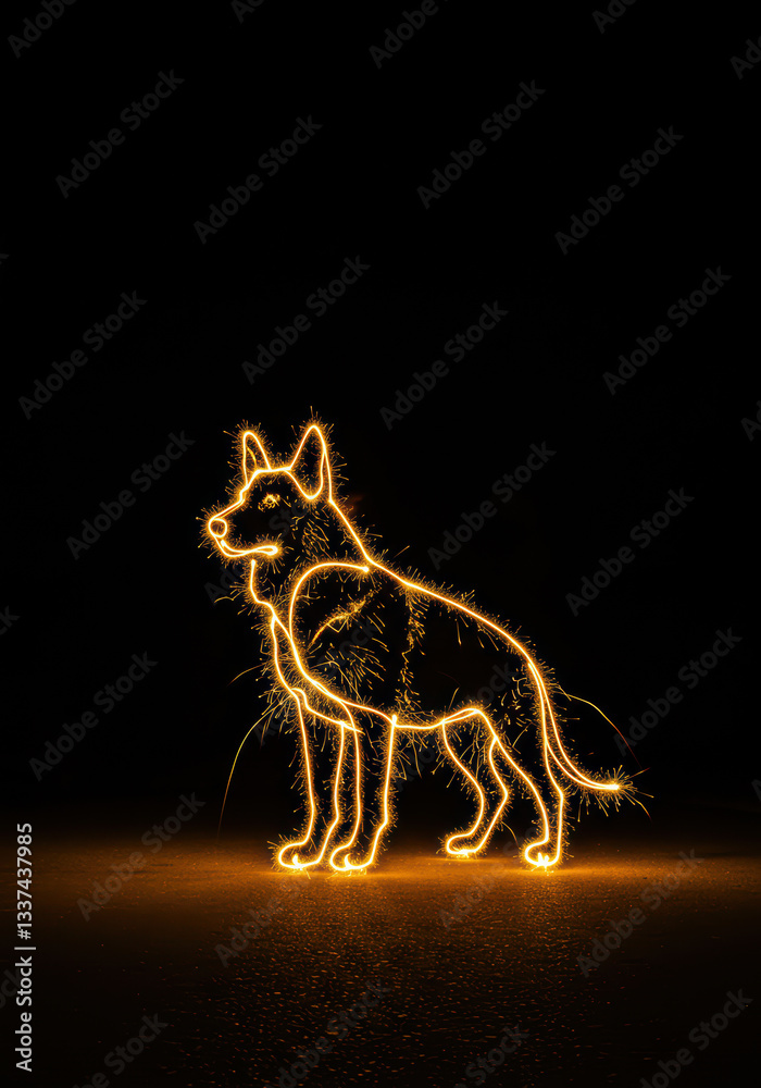 Fototapeta premium Silhouette of a Neon Glow Dog Illustration Against a Luminous Night Background
