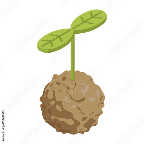 Sprout with lump of soil - hand drawn isometric vector illustration.