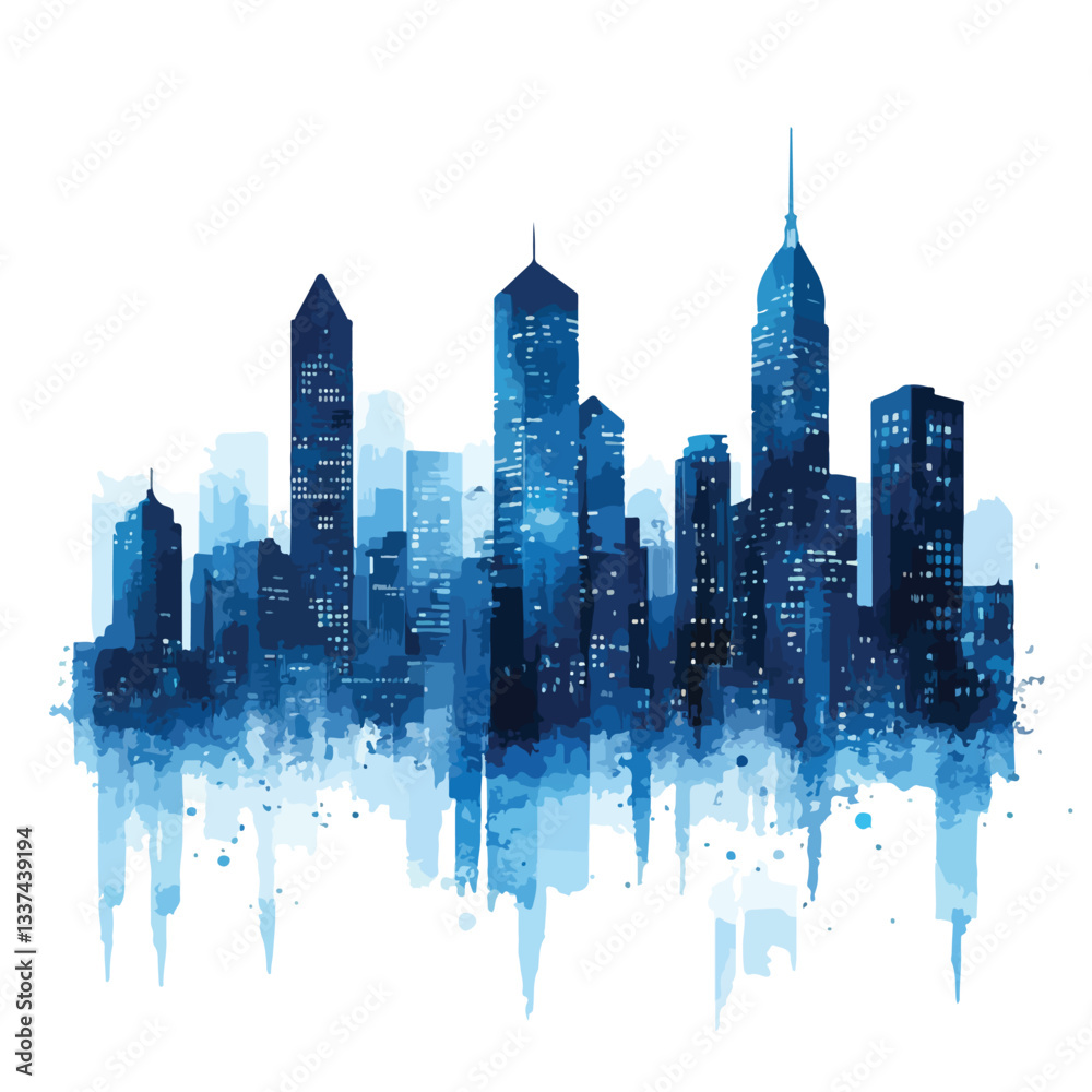 Obraz premium Blue Silhouette of Urban Skyscrapers in Cityscape