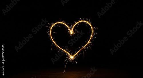 Heart-Shaped Sparkler Creating Romantic Glow in Dark Night for Celebration and Festivity
