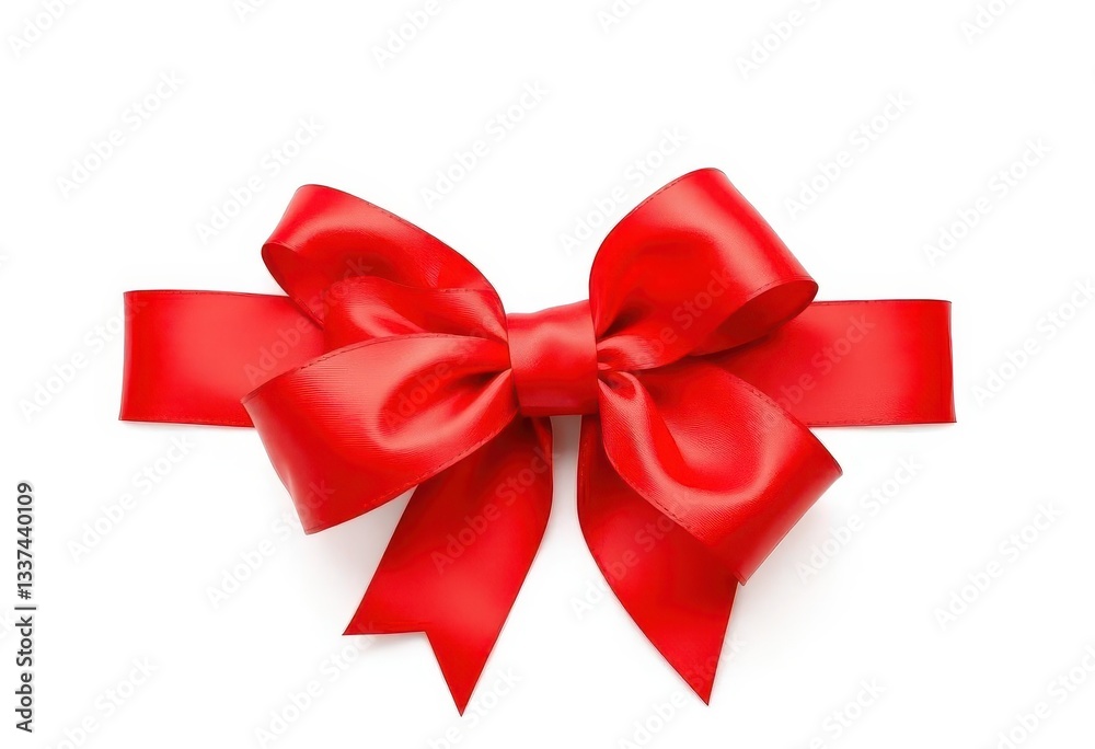 A vibrant red satin gift bow, elegantly tied, isolated on a pure white background, festive bow, photography A vibrant red satin gift bow, elegantly tied, isolated on a pure white background, festive bow, photography