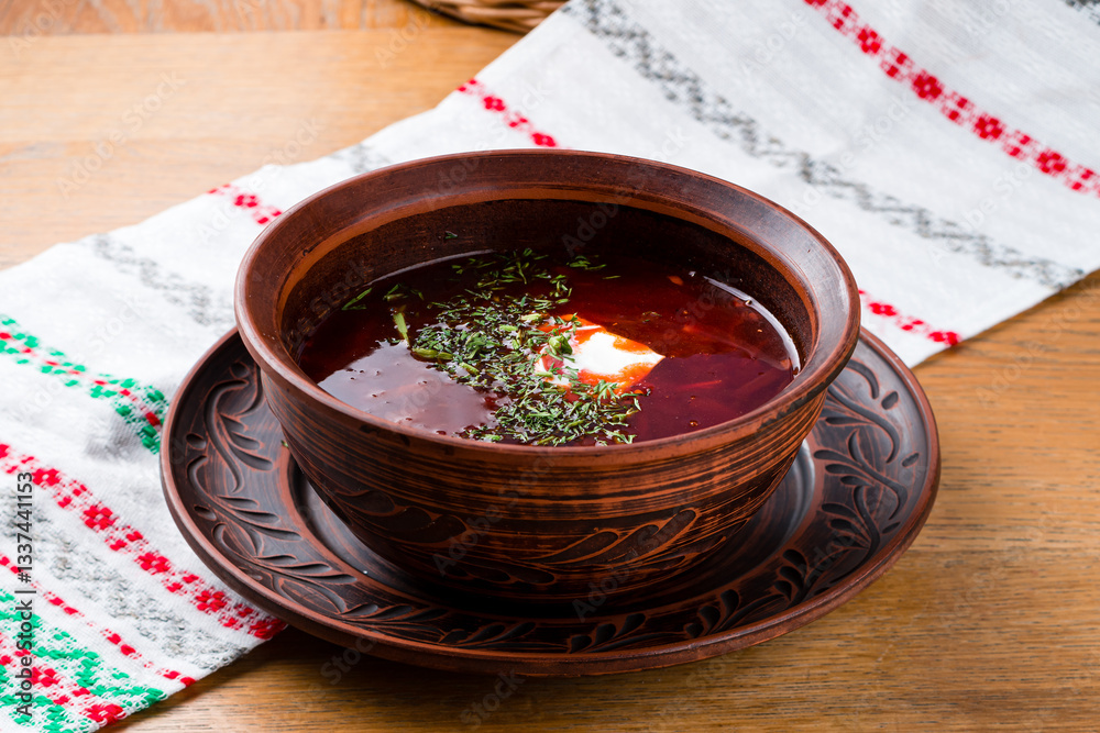 red beetroot soup - traditional Ukrainian borscht