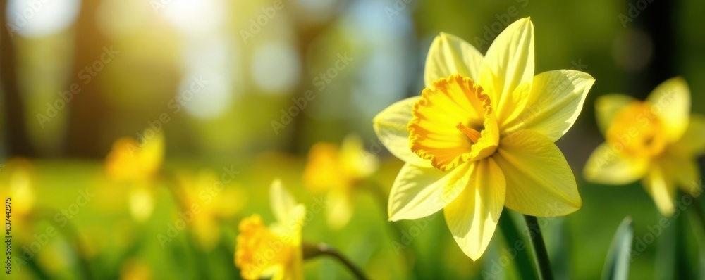 Obraz premium Close-up daffodil cluster, sunny day, shallow depth of field, botany, floral background