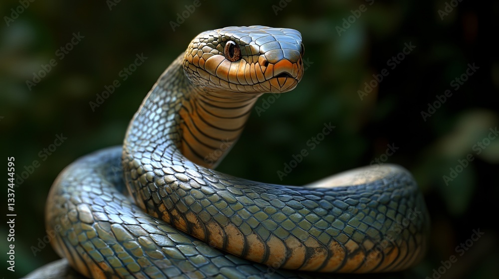 Obraz premium Majestic Green Snake Close Up Detailed Reptile Wildlife Photography Nature Image Green Scales Detailed Texture Wild Animal Photography Serpentine 