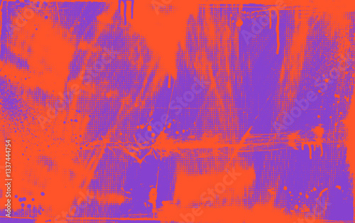 Abstract colorful urban punk background with brush drawn strokes, folded paper grunge texture. Red and violet colored punk texture banner with halftone overlay, spray paint and drops.