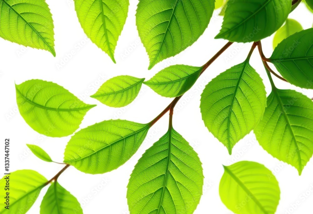 Intricate green leaves, vibrant detail, isolated on pure white, leaf, botany Intricate green leaves, vibrant detail, isolated on pure white, leaf, botany