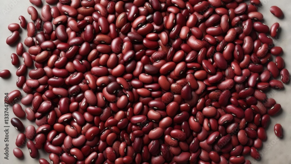 Red kidney beans arranged on a neutral surface, showcasing their vibrant color and shape Red kidney beans arranged on a neutral surface, showcasing their vibrant color and shape