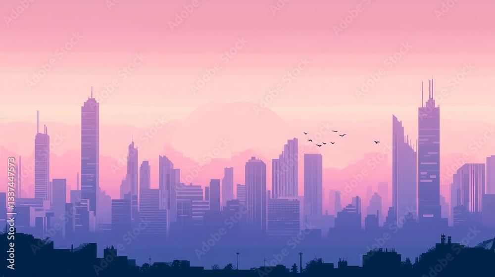 Fototapeta premium A simple drawing of a city skyline. 