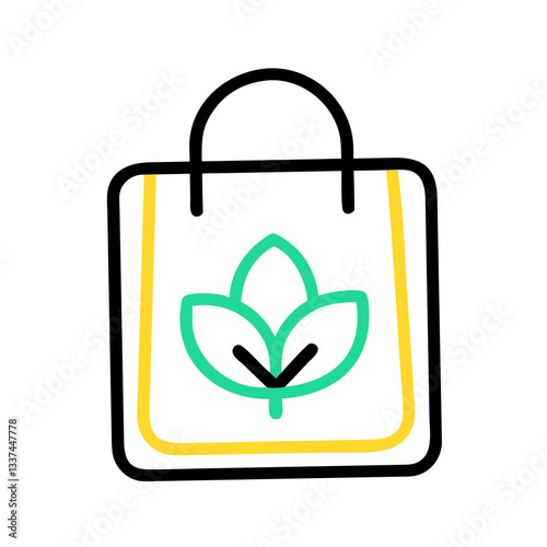 Sustainable eco reusable bag icon with leaf design,waste minimization