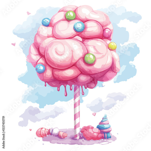 Colorful Cotton Candy Land Vector Illustration on White Background