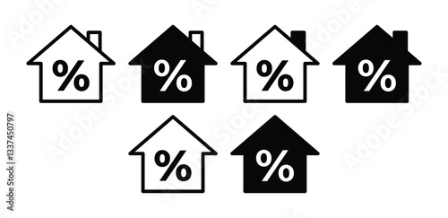 House Icons with Percentage Symbols Mortgage Rate Illustration Vector Design